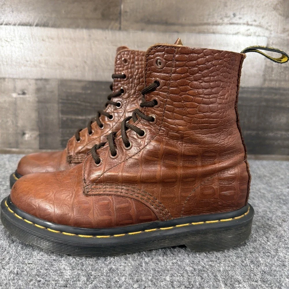 Dr Martens 1460 Pascal Croc Boots Brown Leather 8 Eye Combat US 6 EU 37